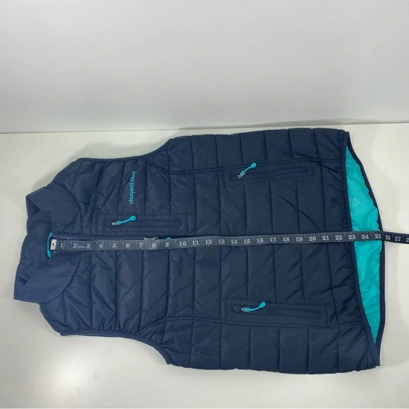 Vineyard Vines Quilted Navy Blue Turquoise Aqua Mountain Weekend Puffer Vest S - Picture 11 of 12